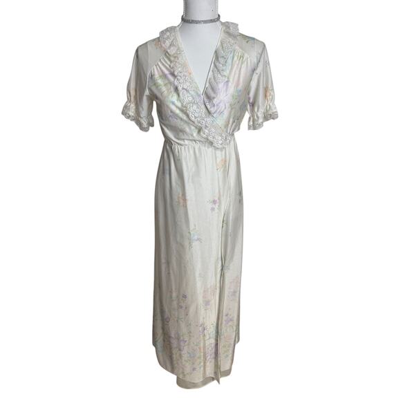 VTG Paramount New York White Nightgown‎ Floral Peignoir Lace Robe Coquette Sz M - Picture 1 of 16